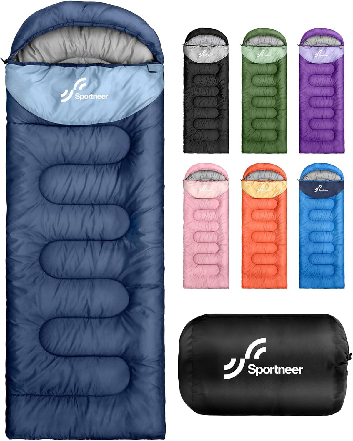 Sportneer Sleeping Bag, 3 Seasons Warm Cold Weather Sleeping Bags for Adults Kids Boys Girls with Compression Sack- Lightweight Camping Essentials Gear Accessories, Backpacking, Hiking
