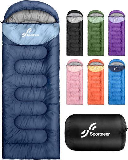 Sportneer Sleeping Bag, 3 Seasons Warm Cold Weather Sleeping Bags for Adults Kids Boys Girls with Compression Sack- Lightweight Camping Essentials Gear Accessories, Backpacking, Hiking