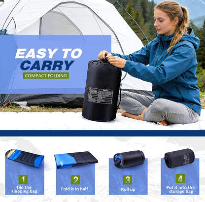 Lightweight Sleeping Bag for Adults, 3-Season Waterproof Backpacking Sleeping Bags with Compression Sack, Comfort Temp 50–68°F, Portable Camping Essential Gear for Travel, Hiking, Outdoor, Indoor
