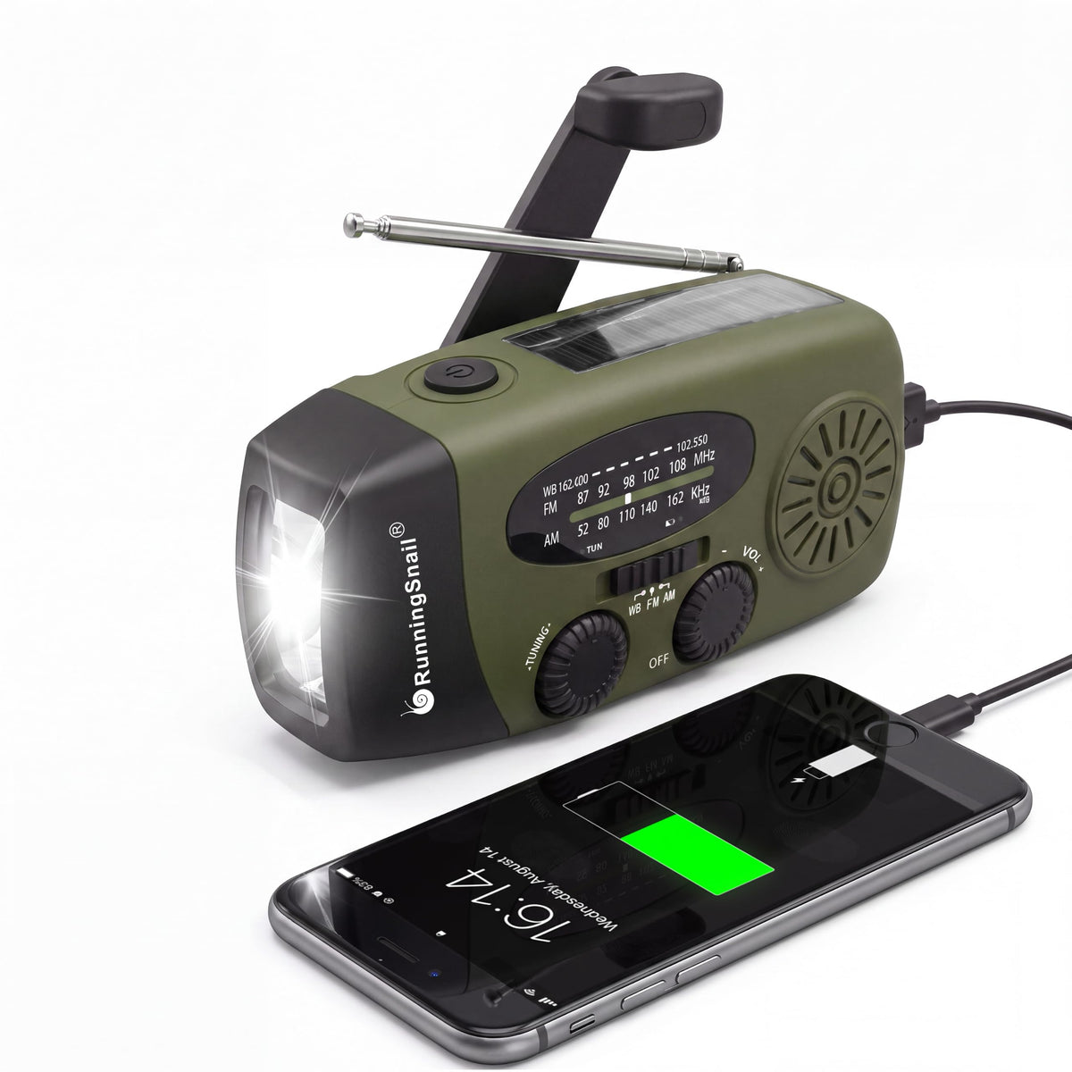 RunningSnail Hand Crank Radio with Flashlight, NOAA/AM/FM Emergency Radio