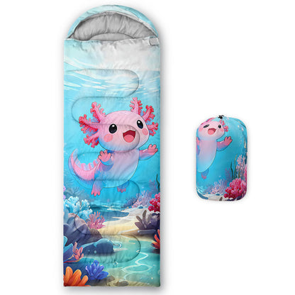 QOOMO Axolotl Cute Camping Sleeping Bags,3 Season Warm & Cool Weather,Lightweight,Waterproof Sleeping Bags for Adults & Kids,Traveling,and Outdoors