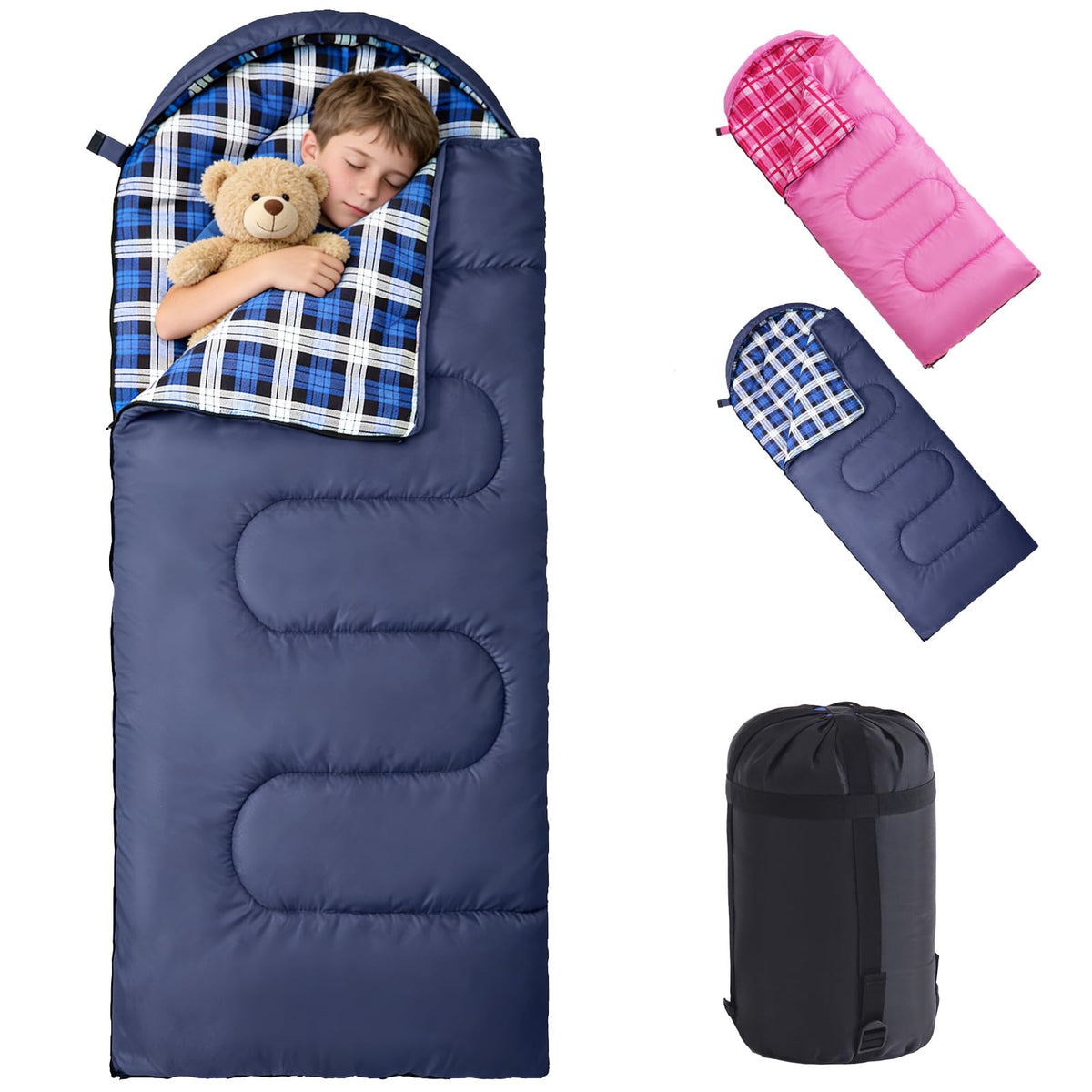 Uniqwamer Sleeping Bag for Adults Kids - 4 Seasons Cold & Warm Weather Flannel Camping Sleeping Bags, Lightweight & Waterproof Sleeping Bag for Camping Hiking Outdoor Travel