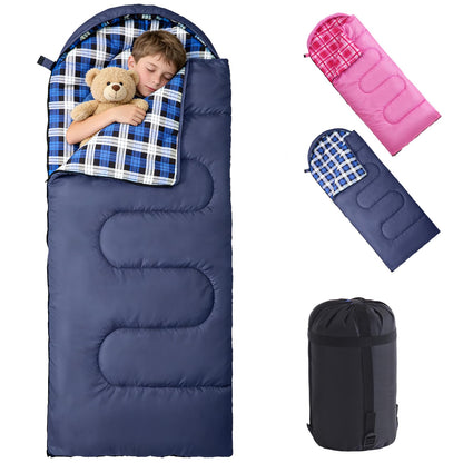 Uniqwamer Sleeping Bag for Adults Kids - 4 Seasons Cold & Warm Weather Flannel Camping Sleeping Bags, Lightweight & Waterproof Sleeping Bag for Camping Hiking Outdoor Travel
