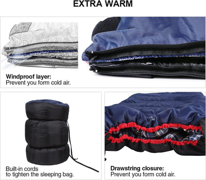 REDCAMP Cotton Flannel Sleeping Bag for Camping Backpacking, Adults Cold Weather Envelope Sleeping Bags with 2/3/4/6lbs Filling