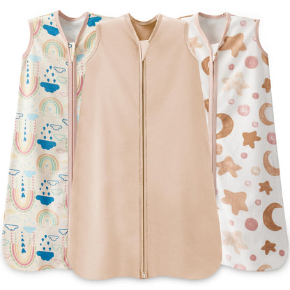 Baby Sleep Sack 6-12 Months, 100% Cotton Wearable Blanket, 0.5 Tog, 3 Pack
