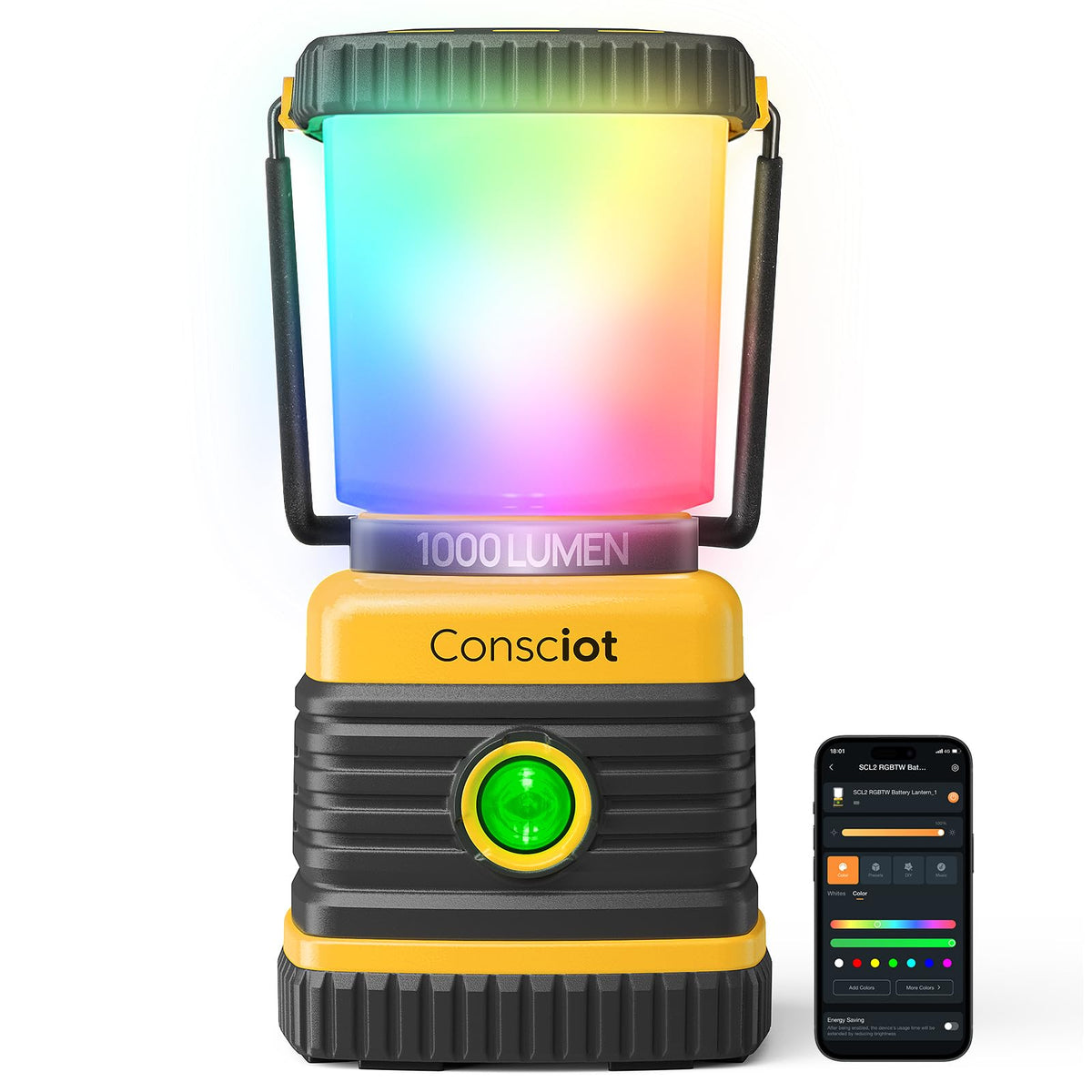 Consciot 1000LM Battery Powered LED Camping Lantern, 4 Light Mode, Dimmable