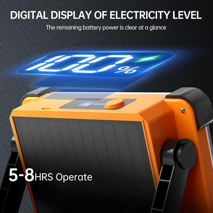 150W Solar Rechargeable Work Light, 180 LED 10000LM Portable Flood Light, IP65 Waterproof 3 Modes, with Stand, for Job Site Home Repair Camping Fishing Garage Workshop Emergency
