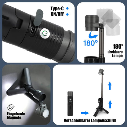 Telescopic Camping Light, Portable Rechargeable Camping Lantern, Outdoor Adventure Emergency Flashlight, Waterproof LED Camp Lamp with Magnetic (Black)