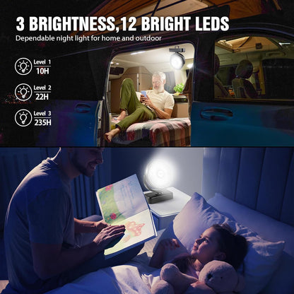 AMACOOL Portable Camping Fan with LED Lantern- 40H Work Time Rechargeable