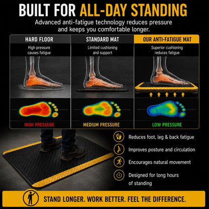 3' x 5' ESD Anti-Fatigue Conductive Mat, Durable Heavy Duty Diamond Plate, Soft Sponge Ergonomic Mat, Non Slip Waterproof Floor Mats for Commercial&Industrial Work, Thick 3/4” Black with Yellow Border