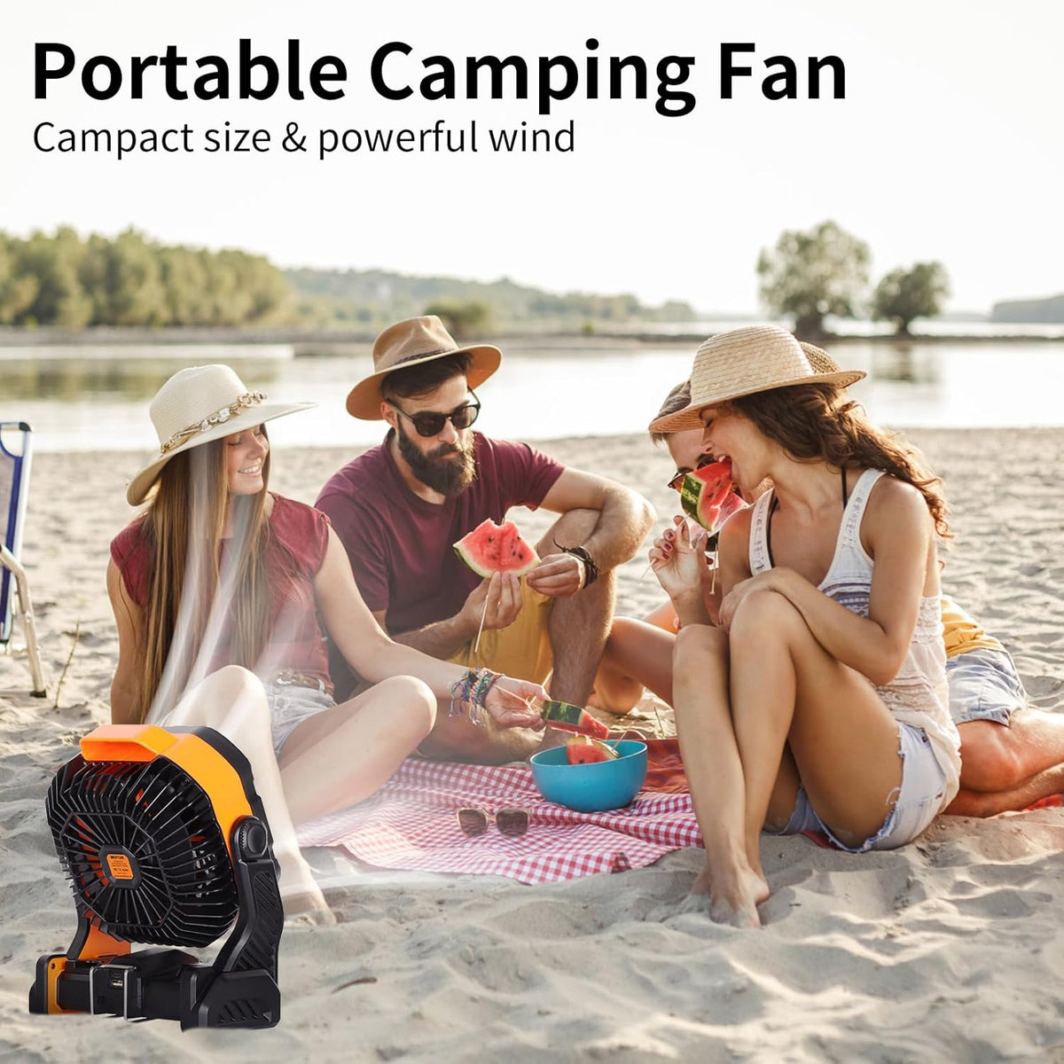 WESTTREE 20000mAh Battery powered fan Camping Fan essentials Portable fan Battery OperatedRechargeable Outdoor Tent with Light & Hook Personal USB Desk for Camping,Orange