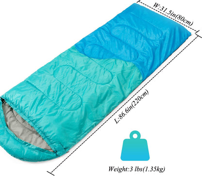 Sleeping Bag - 3 Seasons for Adults Boys Girls Camping Hiking - Warm Cold Weather Lightweight Portable with Compression Bag for Backpacking in Spring, Summer, Fall and Winter