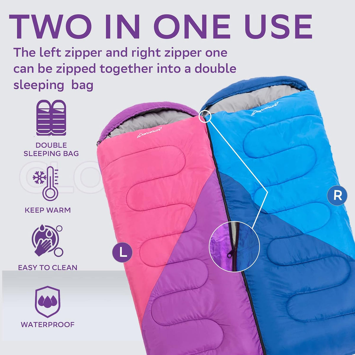 Clostnature Lightweight Camping Sleeping Bag for Adults and Kids(3/4.2LB)