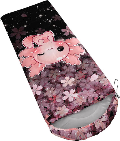 QOOMO Axolotl Cute Camping Sleeping Bags,3 Season Warm & Cool Weather,Lightweight,Waterproof Sleeping Bags for Adults & Kids,Traveling,and Outdoors