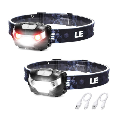 Lepro LED Headlamp Rechargeable IPX4 Waterproof Headlight 5 Modes - Black