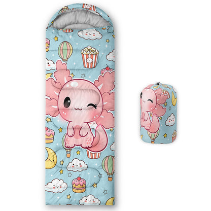 QOOMO Axolotl Cute Camping Sleeping Bags,3 Season Warm & Cool Weather,Lightweight,Waterproof Sleeping Bags for Adults & Kids,Traveling,and Outdoors