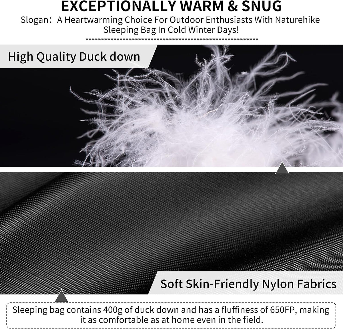 Naturehike Ultralight Down Sleeping Bag, 650FP Backpacking Sleeping Bag for Adults, 40.4℉ Waterproof Sleeping Bags for Camping, Hiking, Traveling with Compression Sack
