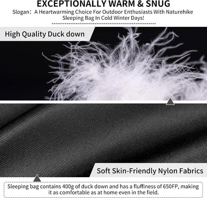 Naturehike Ultralight Down Sleeping Bag, 650FP Backpacking Sleeping Bag for Adults, 40.4℉ Waterproof Sleeping Bags for Camping, Hiking, Traveling with Compression Sack