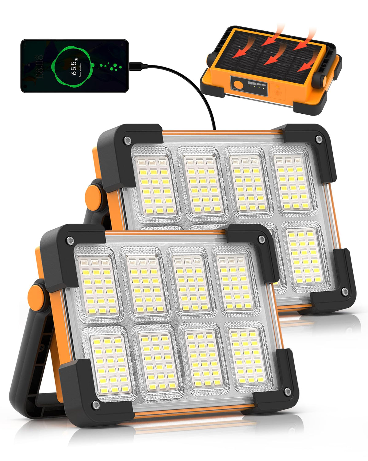 120W Solar Rechargeable 144 LED Work Light, 10000LM Flood Light