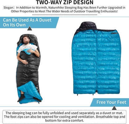 Naturehike Ultralight Down Sleeping Bag, 650FP Backpacking Sleeping Bag for Adults, 40.4℉ Waterproof Sleeping Bags for Camping, Hiking, Traveling with Compression Sack