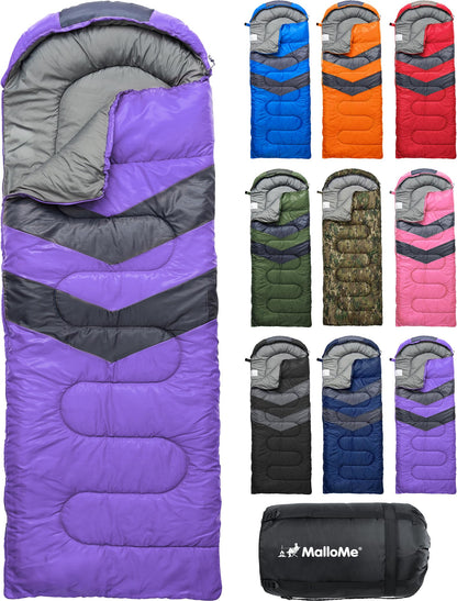 MalloMe Sleeping Bags for Adults Cold Weather & Warm - Backpacking Camping Sleeping Bag for Kids 10-12, Girls, Boys - Lightweight Compact Camping Essentials Gear Accessories Hiking Sleep Must Haves