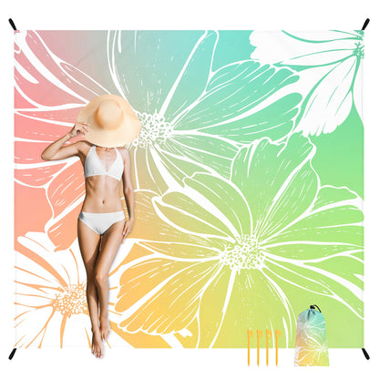 Beach Blanket Sandproof Waterproof, Large Beach Mat for 2-4 Adults with Stakes, Sand Free Compact Lightweight Picnic Blankets, Beach Essentials Necessities Accessories Must Haves-Colorful Rainbow Wave