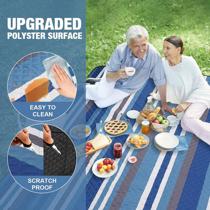 G GOOD GAIN Picnic Blankets Waterproof Outdoor 80"x80" Large, BlueStrip