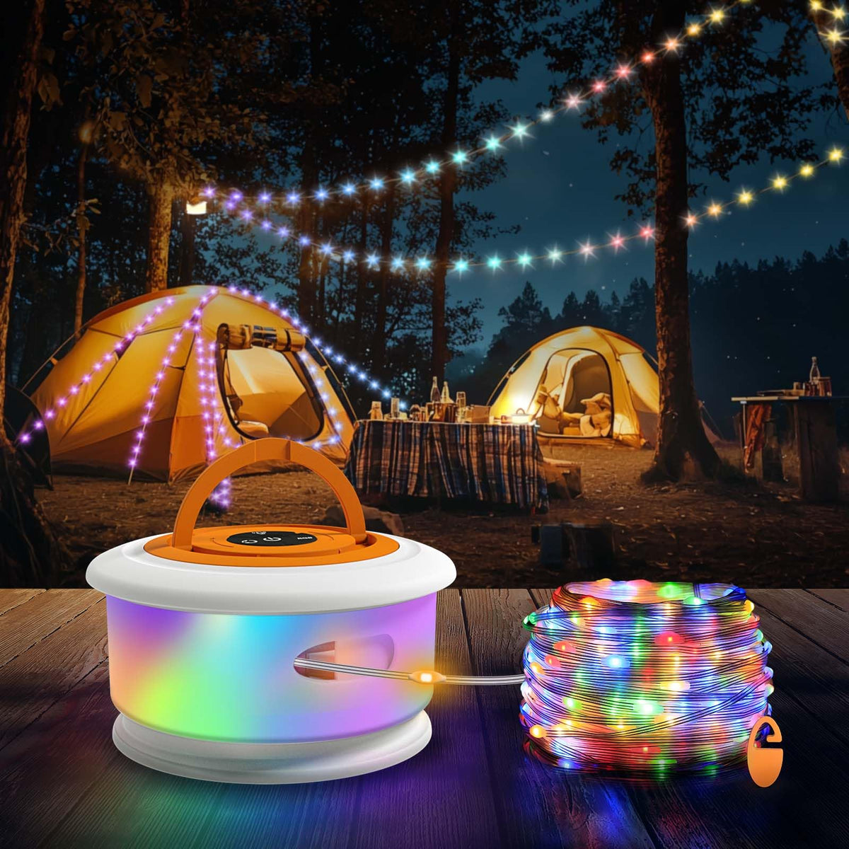 TOHETO Camping String Lights, 3 in 1 Upgraded Retractable RGB Outdoor String Lights with 19 Lighting Modes, Quick 30s Recovery, 32.8 FT Portable Tent Lights, Rechargeable Camping Lantern (Black)