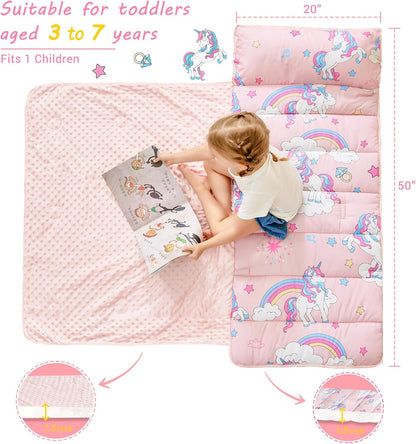 Lasoftan Toddler Nap Mat with Pillow and Blanket, Extra Large Rolled Napping Mats,Slumber Bags for Boys Girls,Kids Sleeping Bag for Daycare, Preschool Travel Camping
