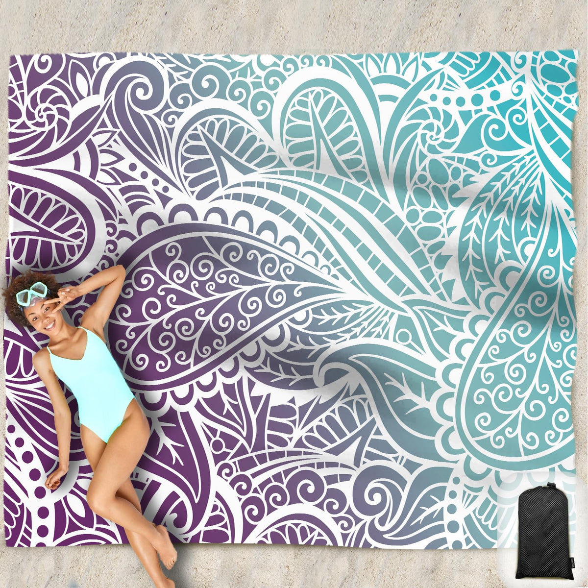 Beach Blanket Waterproof Sandproof Oversized 95”x 80”,Sand Free Beach Mat with Corner Pockets,Portable Mesh Bag for Beach Festival,Picnic,Travel and Outdoor Camping (Octopus)