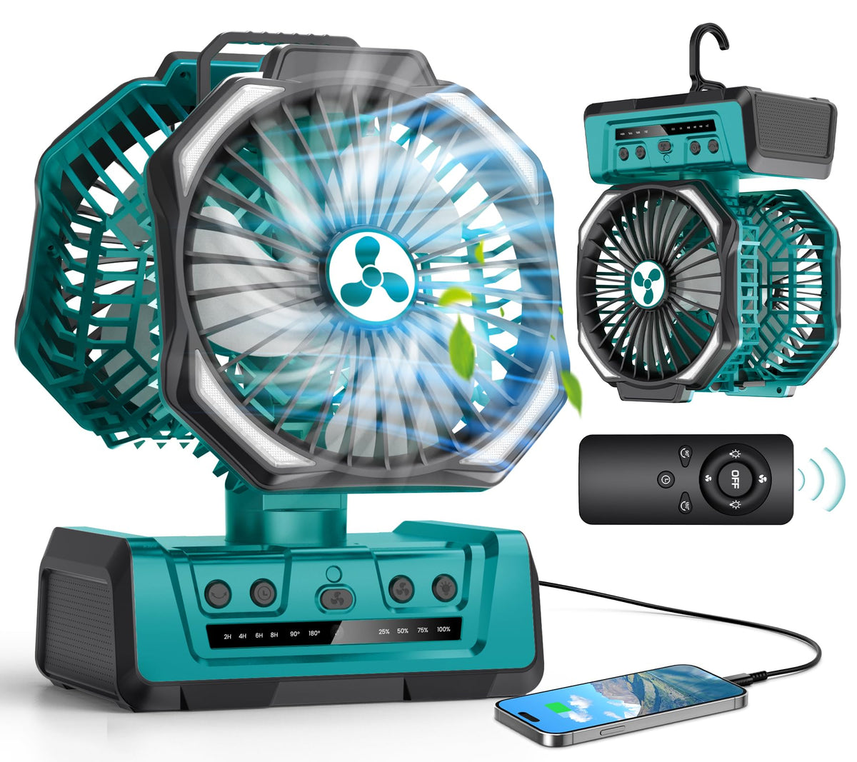 Portable Fan Rechargeable, 20000mAh Cordless Battery Powered Fan with LED Lantern Battery Operated for Travel Bedroom Home Camping Tent Office Beach Desk Fishing Table