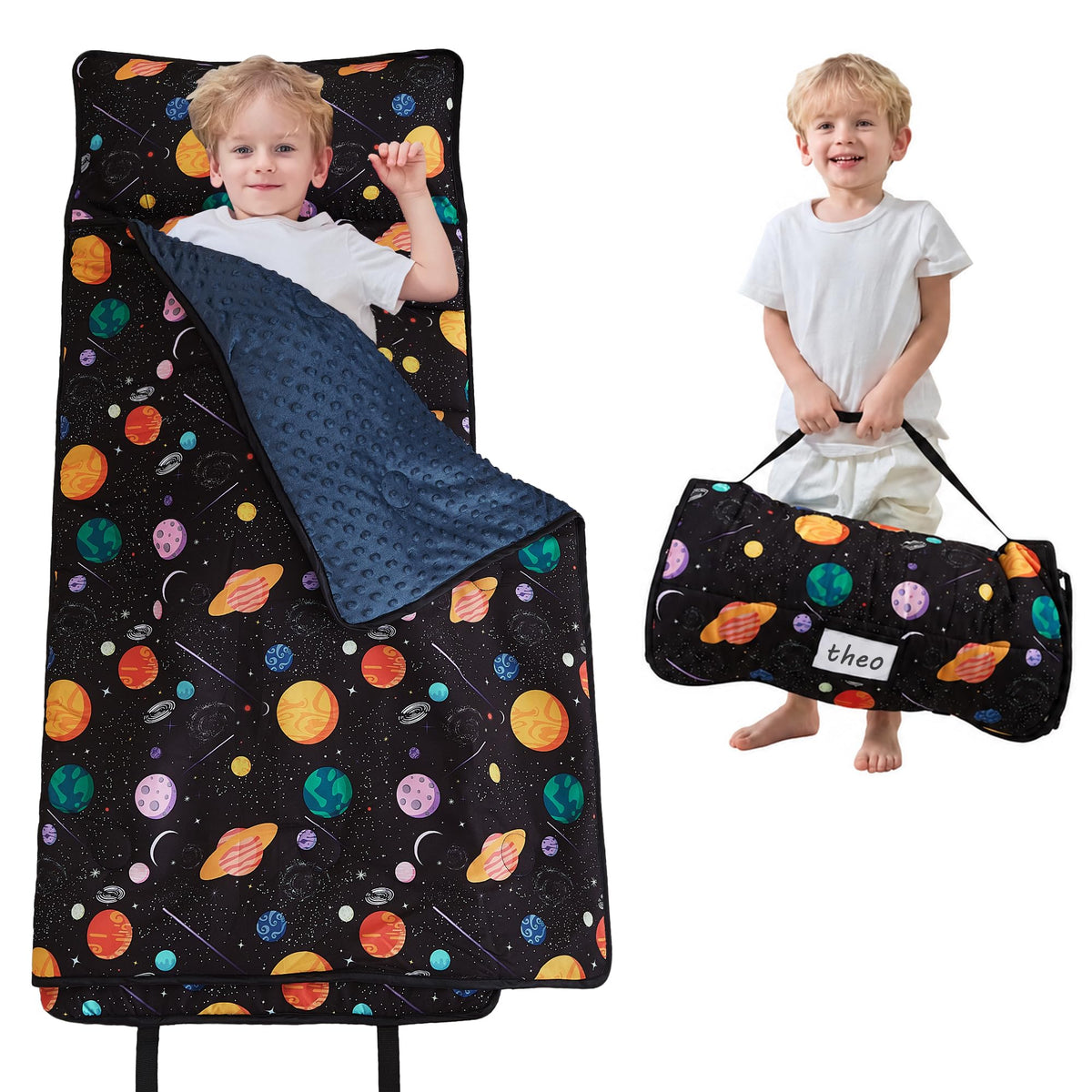 Lasoftan Toddler Nap Mat with Pillow and Blanket, Extra Large Rolled Napping Mats,Slumber Bags for Boys Girls,Kids Sleeping Bag for Daycare, Preschool Travel Camping