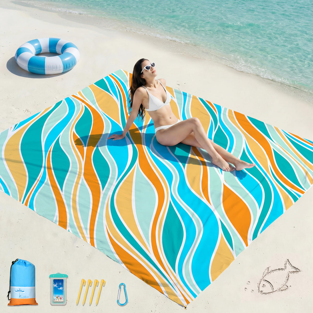 Beach Blanket Waterproof Sandproof 78''X81''/10'X9' Oversized Big Blanket