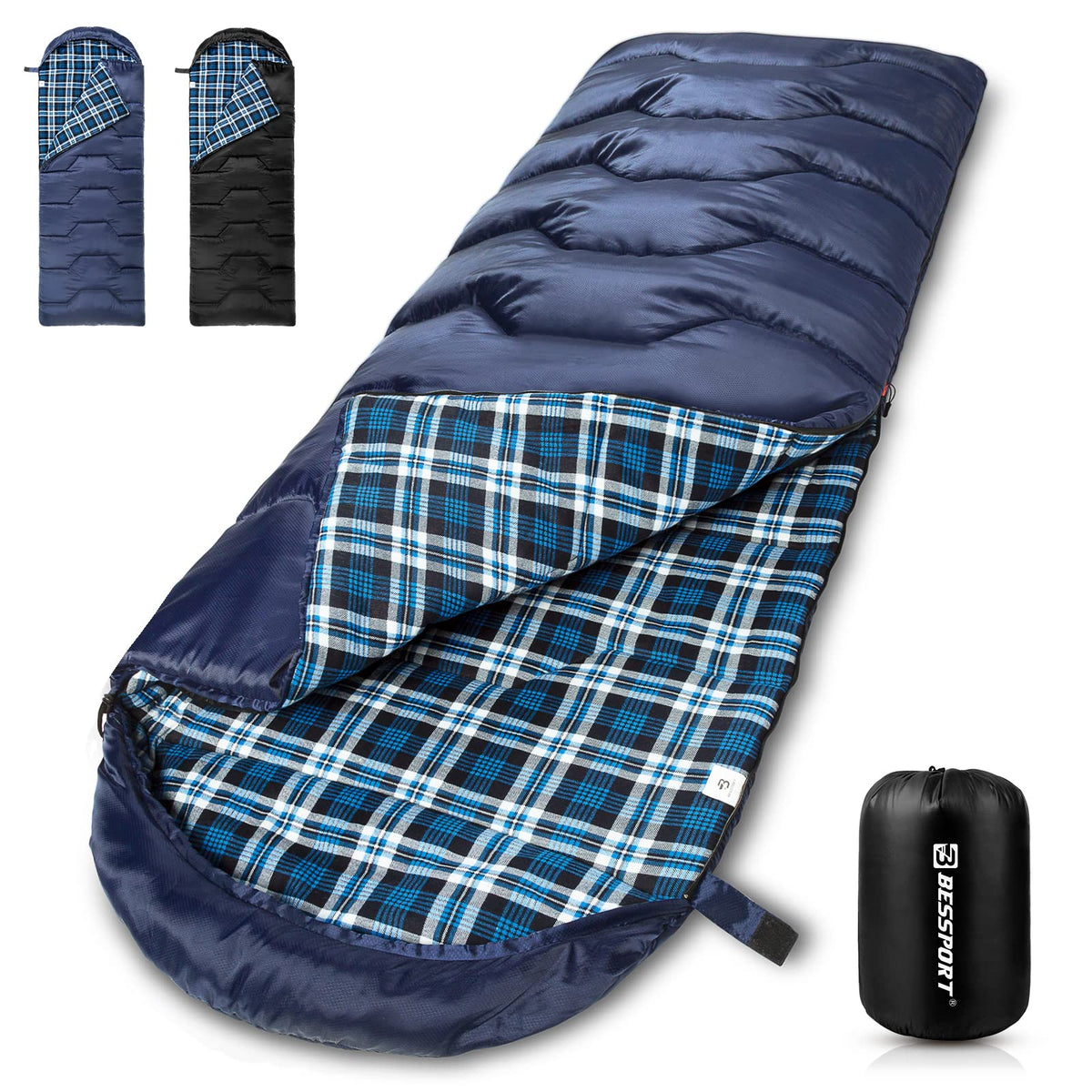 Bessport Sleeping Bag Winter | Flannel Lined 18℉ - 32℉ Extreme 3-4 Season Warm & Cool Weather Adult Sleeping Bags Large | Lightweight, Waterproof for Camping, Backpacking, Hiking