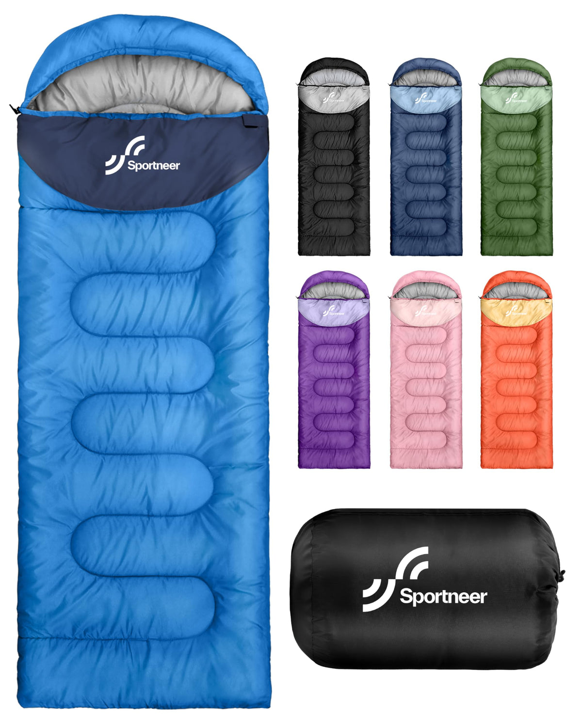 Sportneer Sleeping Bag, 3 Seasons Warm Cold Weather Sleeping Bags for Adults Kids Boys Girls with Compression Sack- Lightweight Camping Essentials Gear Accessories, Backpacking, Hiking