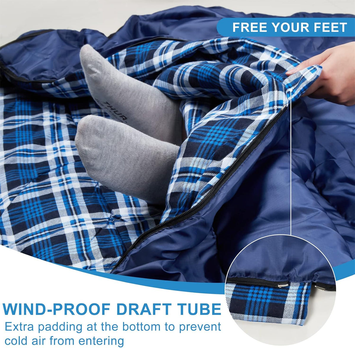 Cotton Flannel Double Sleeping Bag, 2 Person Camping Sleeping Bag