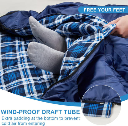Cotton Flannel Double Sleeping Bag, 2 Person Camping Sleeping Bag