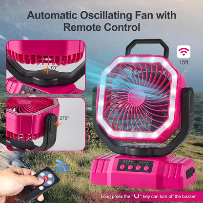 Odoland Portable Camping Fan with Light, 20000mAh Rechargeable Battery Fan