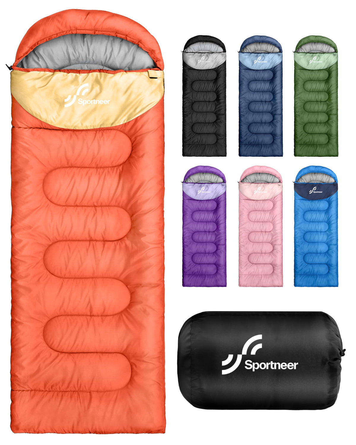 Sportneer Sleeping Bag, 3 Seasons Warm Cold Weather Sleeping Bags for Adults Kids Boys Girls with Compression Sack- Lightweight Camping Essentials Gear Accessories, Backpacking, Hiking