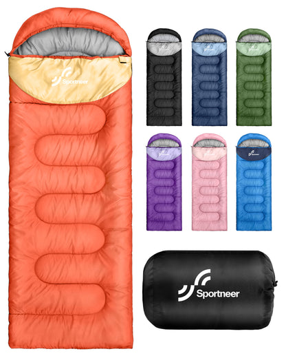 Sportneer Sleeping Bag, 3 Seasons Warm Cold Weather Sleeping Bags for Adults Kids Boys Girls with Compression Sack- Lightweight Camping Essentials Gear Accessories, Backpacking, Hiking