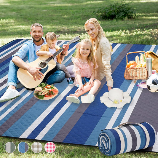 G GOOD GAIN Picnic Blankets Waterproof Outdoor 80"x80" Large, BlueStrip