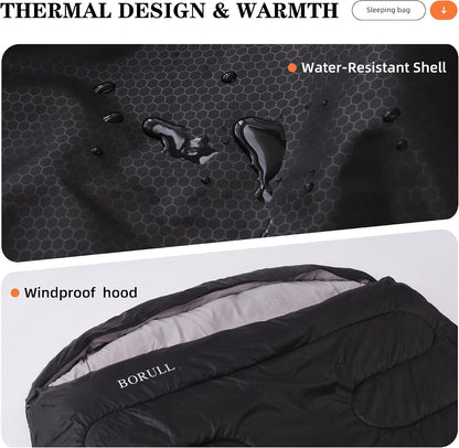 Double Sleeping Bags Queen Size for Adults Camping with 2 Pillows