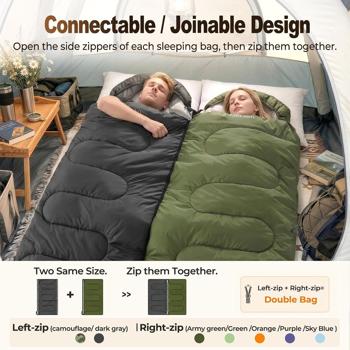 FARLAND Sleeping Bag for Adults, Teens and Kids - 3 Season Camping Gear