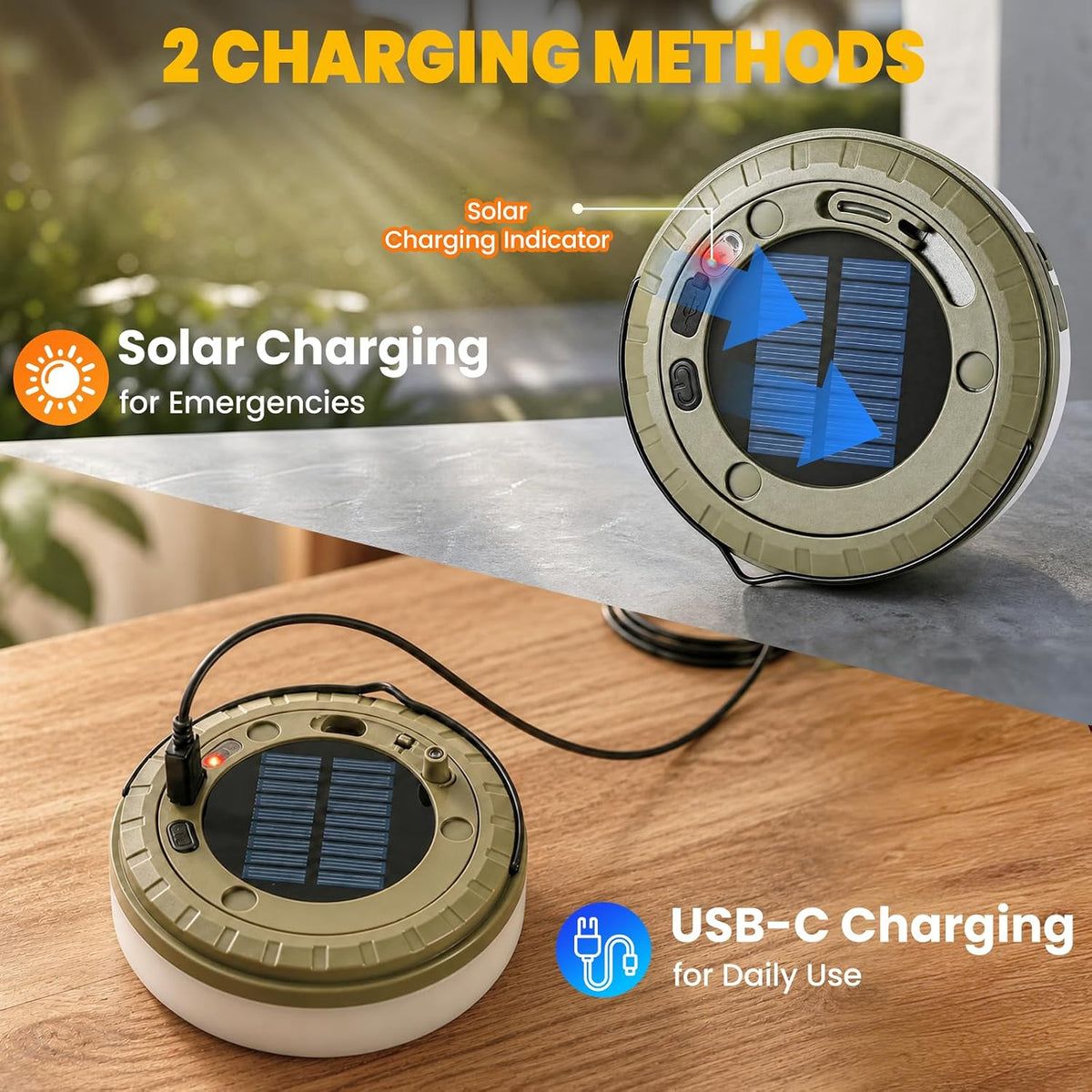 2Pack Solar Camping String Lights, 32.8FT Warm/RGB Rechargeable Tent Lights