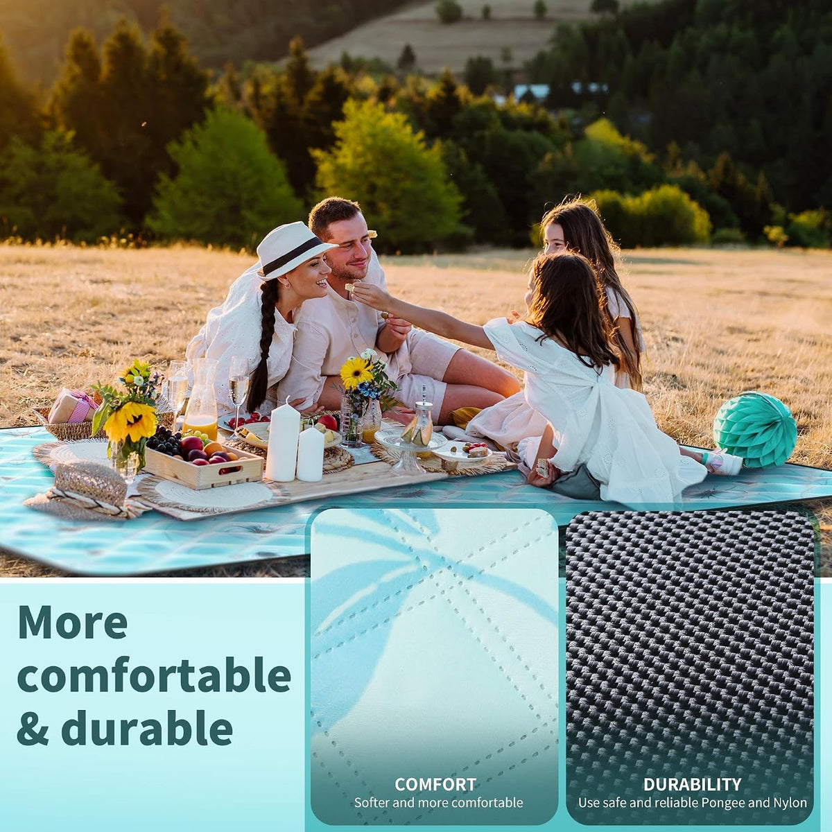 ANJ Outdoors XXL Waterproof Picnic Mat, 79 x 71' Soft Fleece Beach Blanket
