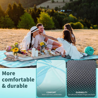 ANJ Outdoors XXL Waterproof Picnic Mat, 79 x 71' Soft Fleece Beach Blanket