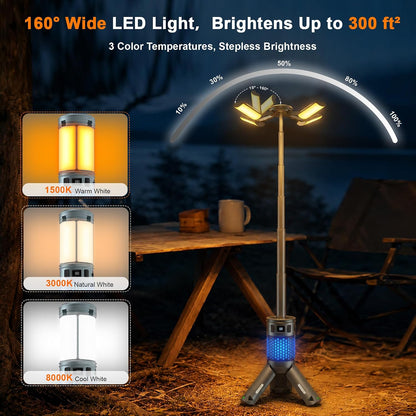 Camping Lights, Rechargeable Telescopic Camping Lights with Stand,12000mAh Camping Lanterns & Lights with RGB, Magnetic Base, Portable Flashlights for Camping, Hiking, Emergency