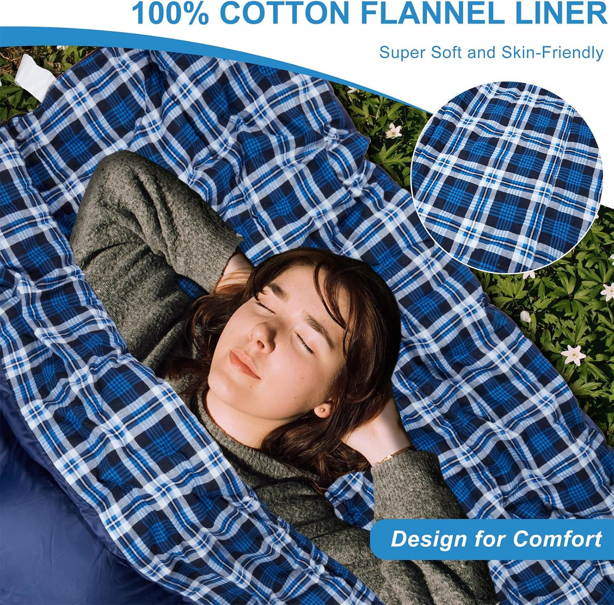 Cotton Flannel Double Sleeping Bag, 2 Person Camping Sleeping Bag