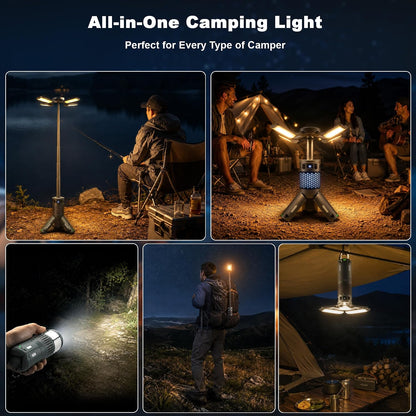 Camping Lights, Rechargeable Telescopic Camping Lights with Stand,12000mAh Camping Lanterns & Lights with RGB, Magnetic Base, Portable Flashlights for Camping, Hiking, Emergency
