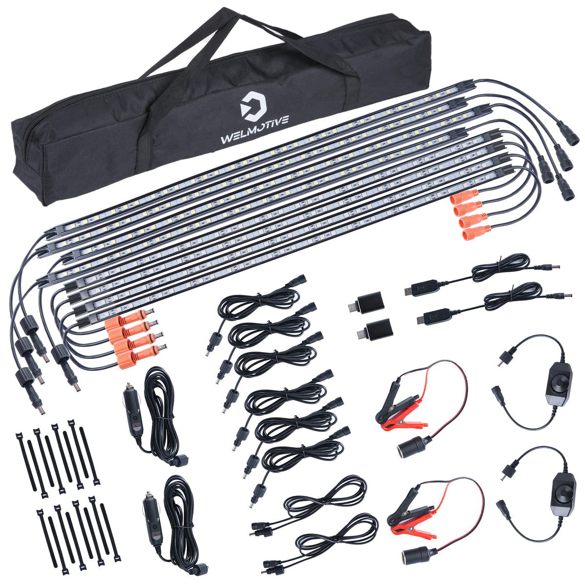 12V LED Light Bar Kit, 2 Bars White & 2 Bars Amber Adjustable Brightness RV Camping Lights - Waterproof IP67, Magnetic & Strap Mount, Portable Lighting for Tent, Car, Trailer, Boat, Truck, Off-Road